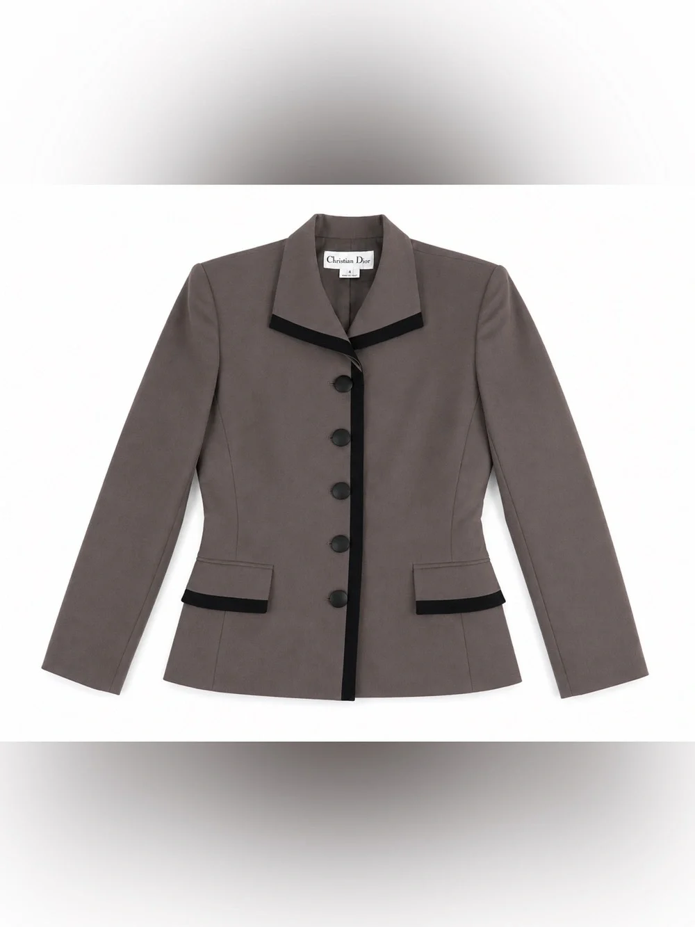 Vintage Christian Dior Wool Blazer Size 8 Brown Black Trim Quiet Luxury
